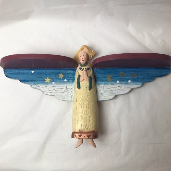 Whimsical Wooden Angel Decorative Shelf 17” - Picture 1 of 8